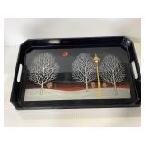 Black plastic winter night scene tray