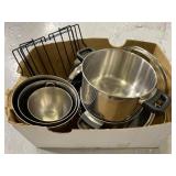 Lot of assorted cooking pots and mixing bowls