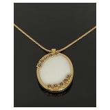 Vintage gold tone milk glass pendant necklace