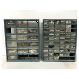 2 storage racks full of screws, nuts, bolts ect