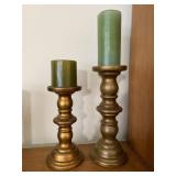 Pair of gold ceramic candle pillars