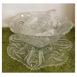 Large vintage glass punch bowl with serving tray