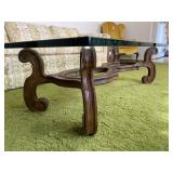 Old wood coffee table w/ large glass top