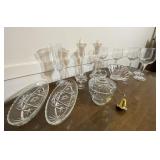 Glassware assortment w/ brass candle snuffer