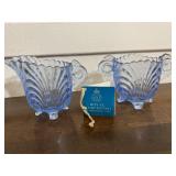 Royal Worcester Blue glass creamer & sugar