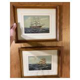 Pair of nautical ship art prints