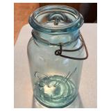 Vintage blue Ball Ideal glass jar w/ handle