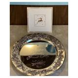 Seasons Greetings silver-plate tray & trivet