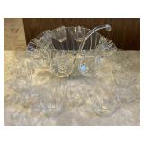 Vintage swirled glass punch bowl set