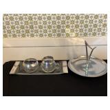Mid-century tidbit tray & glass cream & sugar