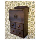 Vintage wood mail holder wall pocket w/ drawers