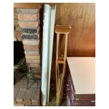 Two pair wooden crutches & projector screen