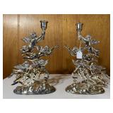 Cast metal Christmas angel candleholder pair