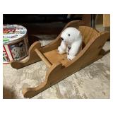 Coca-Cola stuffed bear with wooden sleigh