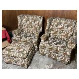 Vintage colonial armchair pair w/ ottoman