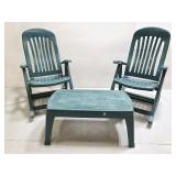 Green plastic patio rocker set w/ coffee table