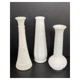 Trio of vintage milk glass vases