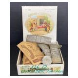 Vintage cigar box of old metal drawer pulls