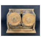 Vintage glass jars w/ wood shelf holder