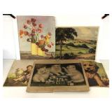 Five pieces of vintage art