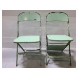 Two vintage metal framed chairs w/ wood seats