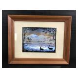 Framed Foil deer and landscape art