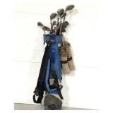 Miller golf bag with assorted clubs