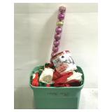 Large bin of Christmas home decor
