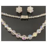 Vintage iridescent crystal necklace & earrings