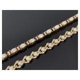 Gold tone pearl & crystal tennis bracelet pair