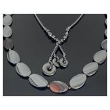 Hematite & agate stone necklace pair