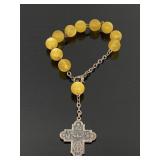 Vintage small yellow beaded rosary - Italy
