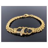 Gold tone chain-link rhinestone bracelet
