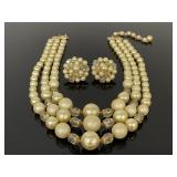 Vintage yellow beaded necklace & earrings - Japan
