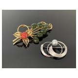 Pair of vintage gold & silver tone brooches