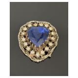 Blue crystal heart vintage pendant