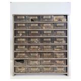 Metal 32 drawer hardware organizer w/ contents