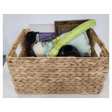 Basket of assorted decor items