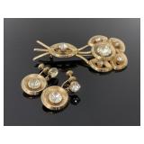 Sparkling rhinestone flower brooch & earrings set