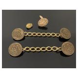 Pair of vintage sweater guards, cuff link, & pin