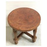 Leather topped tribal small wooden stool