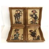 Four Bonnie art wood framed children drawings
