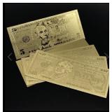 Collection of 5 U.S. Dollars pressed in 24k gold