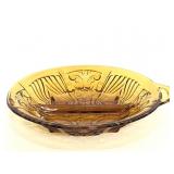 Vintage cut amber glass divided relish dish