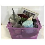 Bin of kitchen essentials & decorations