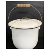 Vintage enamel chamber pot with lid