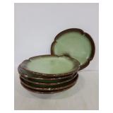 Six green & nrown Frankoma plates