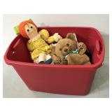 Bin of assorted sizes and types of stuffed animals