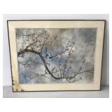 Framed tree & bird print of unknown artist