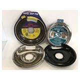 Four assorted burner stove drip pans